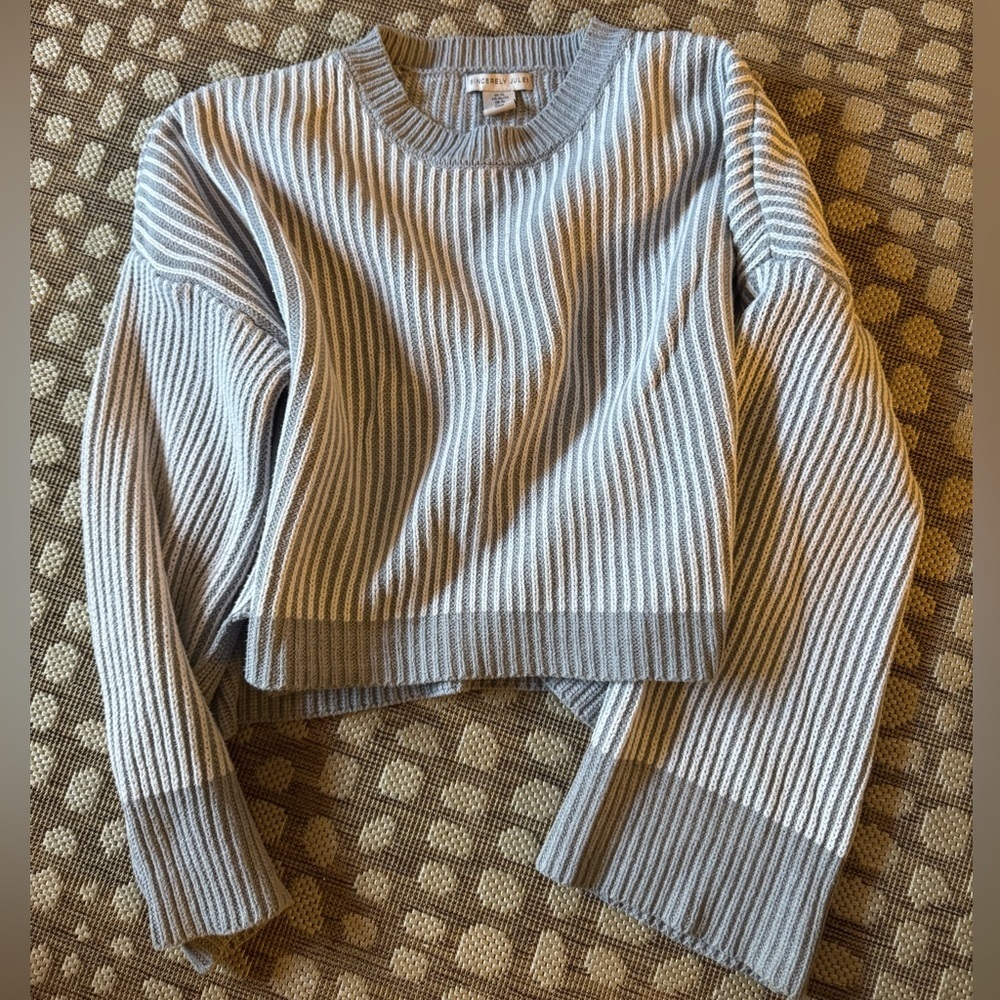 Sincerely Jules Ribbed Cropped Sweater Gray/White Knit Pullover XL